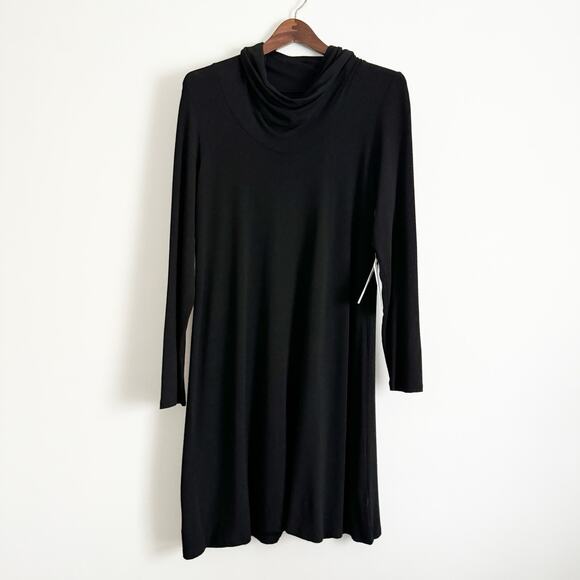 EILEEN FISHER Drape Cowl Neck Jersey Knit Dress Black Large Petite - Picture 3 of 9